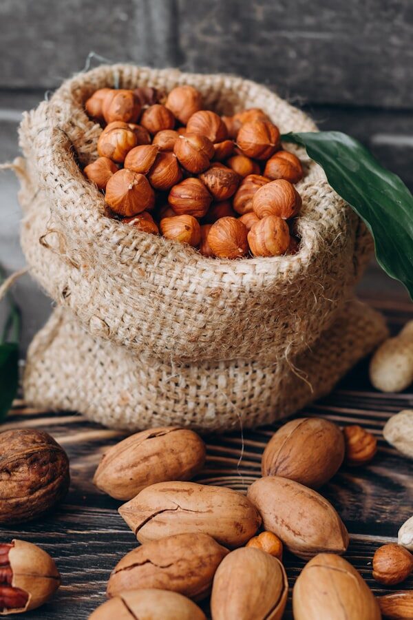 Whole nutmeg on a woven basket