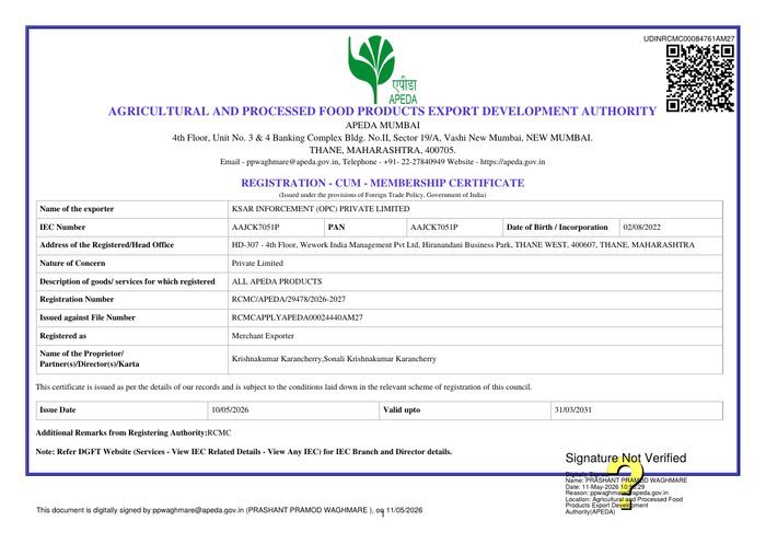 APEDA registration certificate