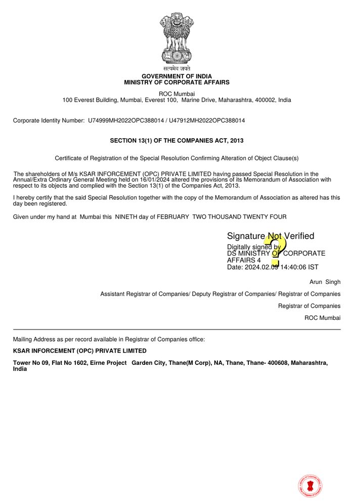 Certificate of Incorporation